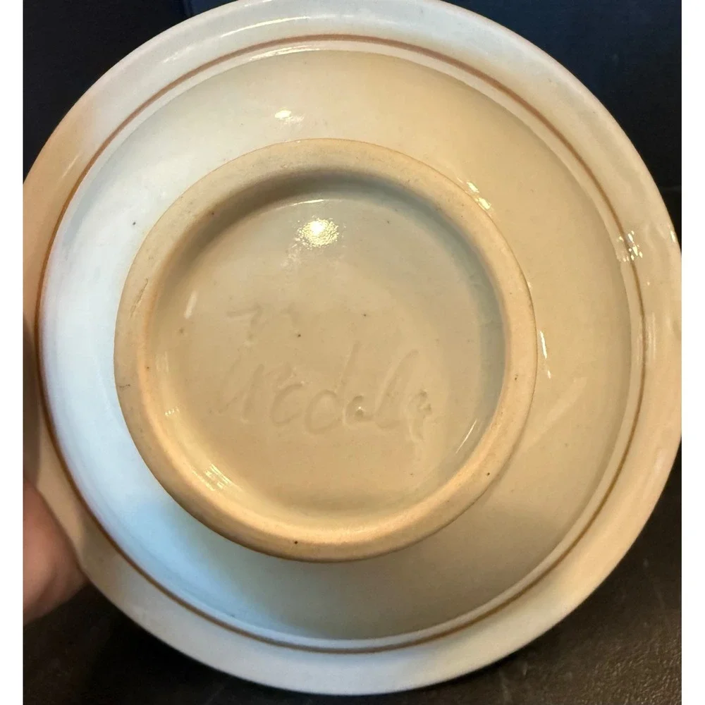 Ahna Iredale‎ Studio Pottery Bowl Blue White Sgraffito Fish Alaska Artist 6